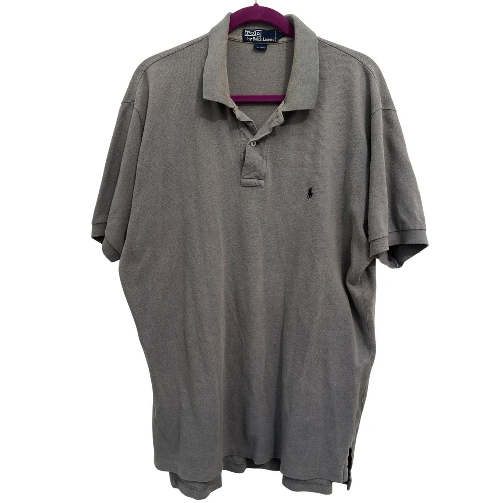 Polo Ralph Lauren Mens Polo Shirt XL Vintage 90s Grey Cotton Pique Preppy Golf